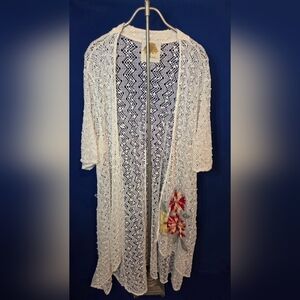 Lace Open-Front Cardigan with Floral Detail